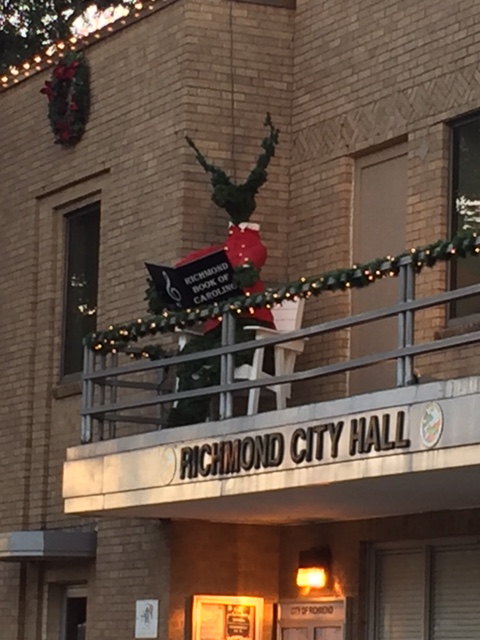 Night time shot of City Hall front reindeer