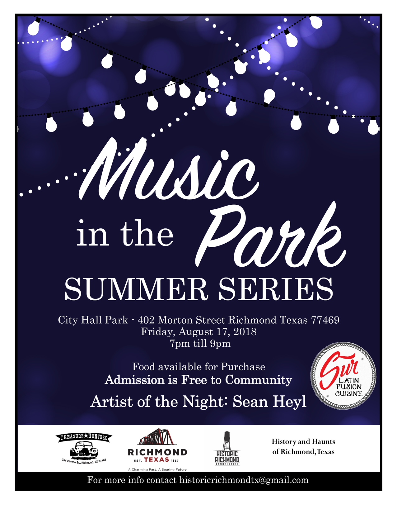 Music In Park flyer tAugust2018-Sean Heyl