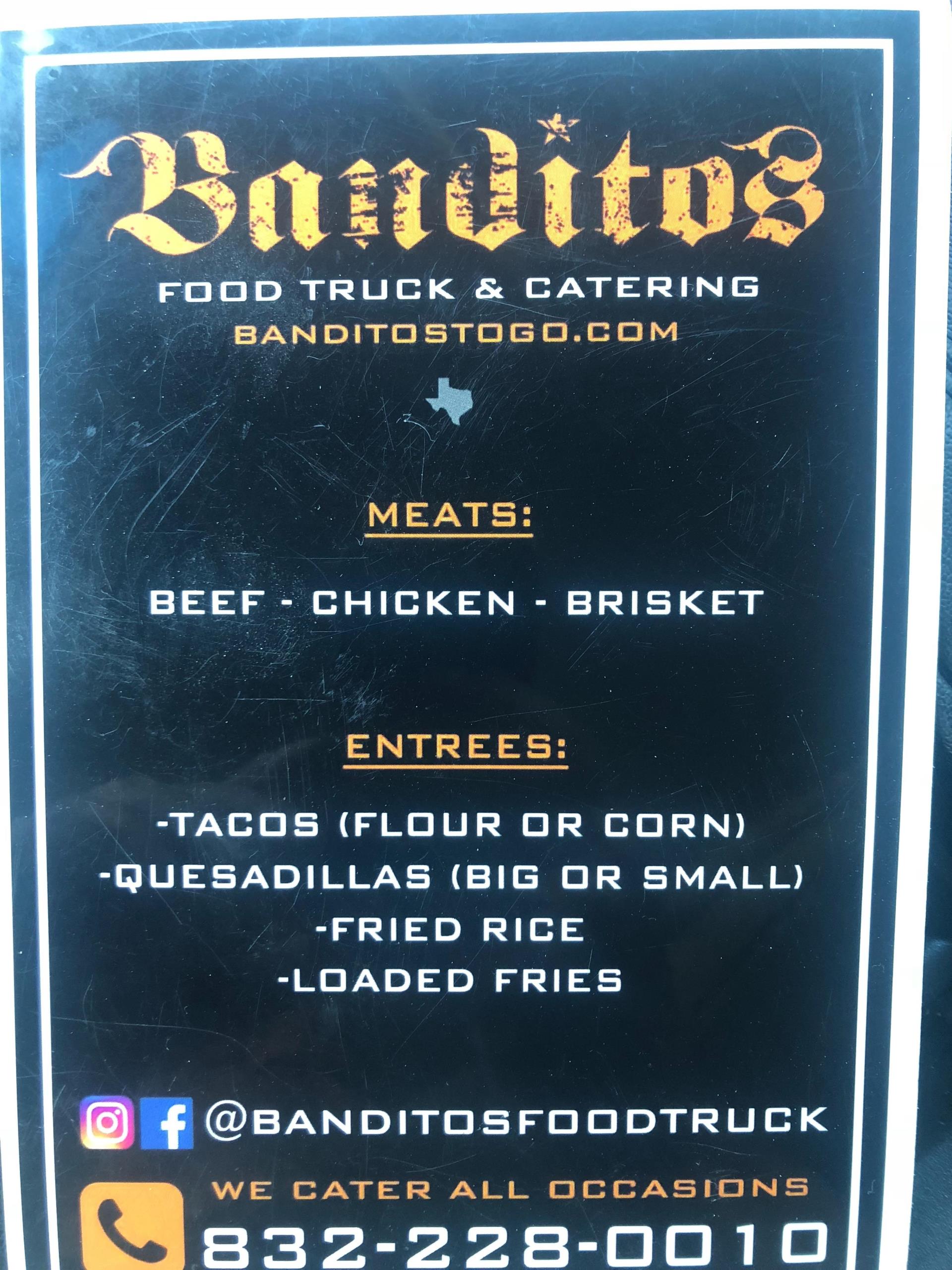 Banditos Food Truck Menu- July 2018