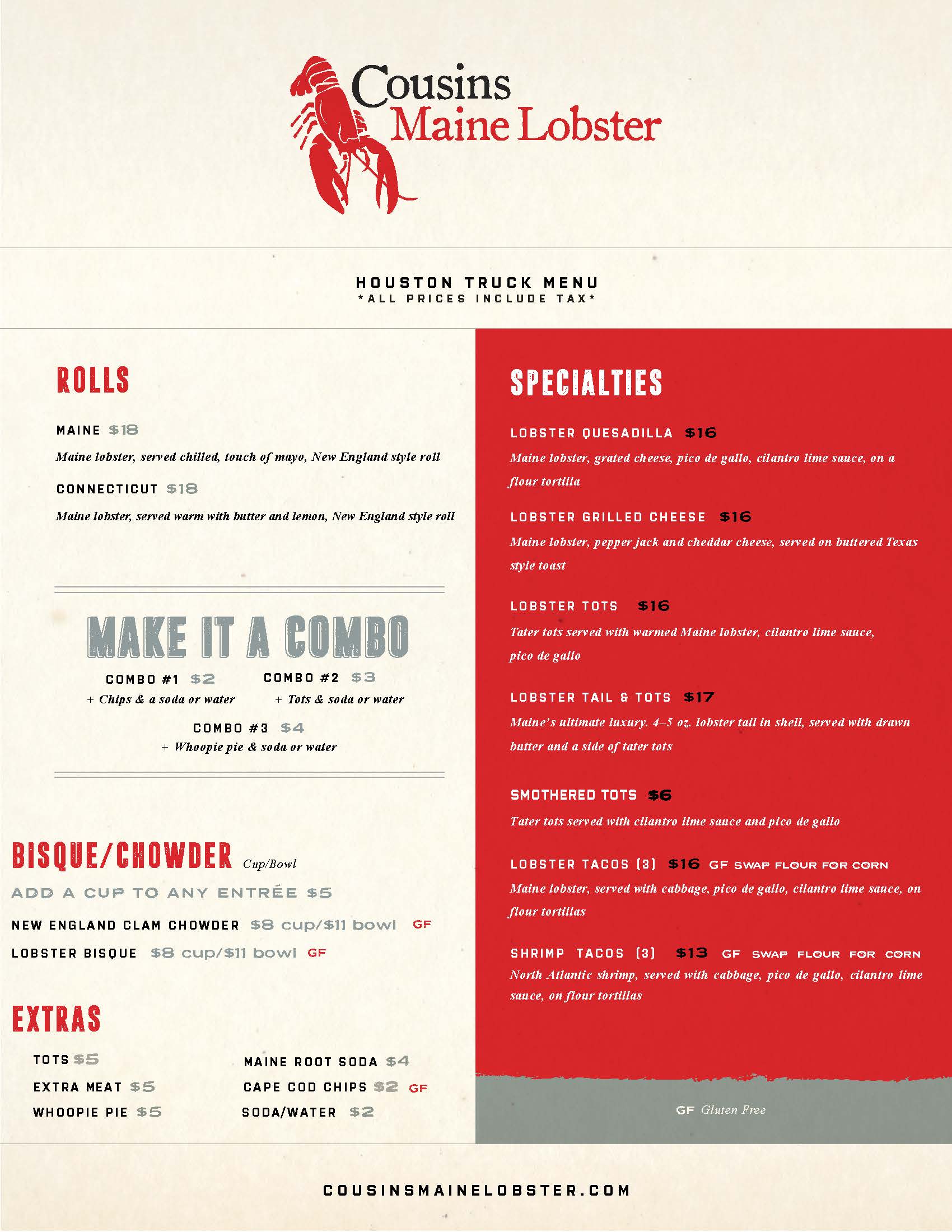 Cousins Maine Lobster Food Truck Menu 12.2018