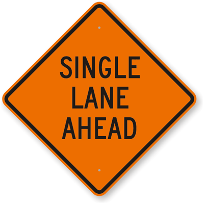 Single Lane Ahead road sign