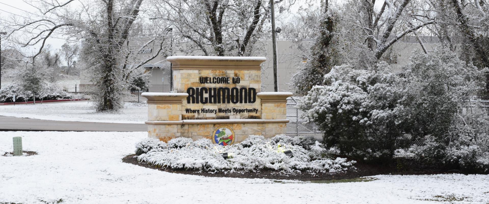 City of Richmond sign with snow