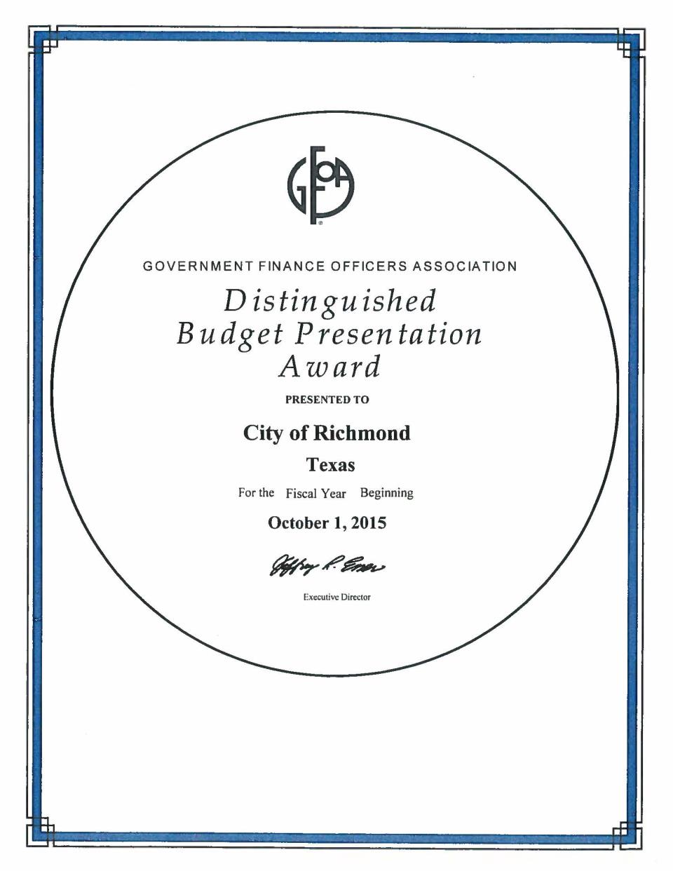 Distinguished Budget Presentation Award